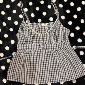 Brandy Melville Navy and White Plaid Top